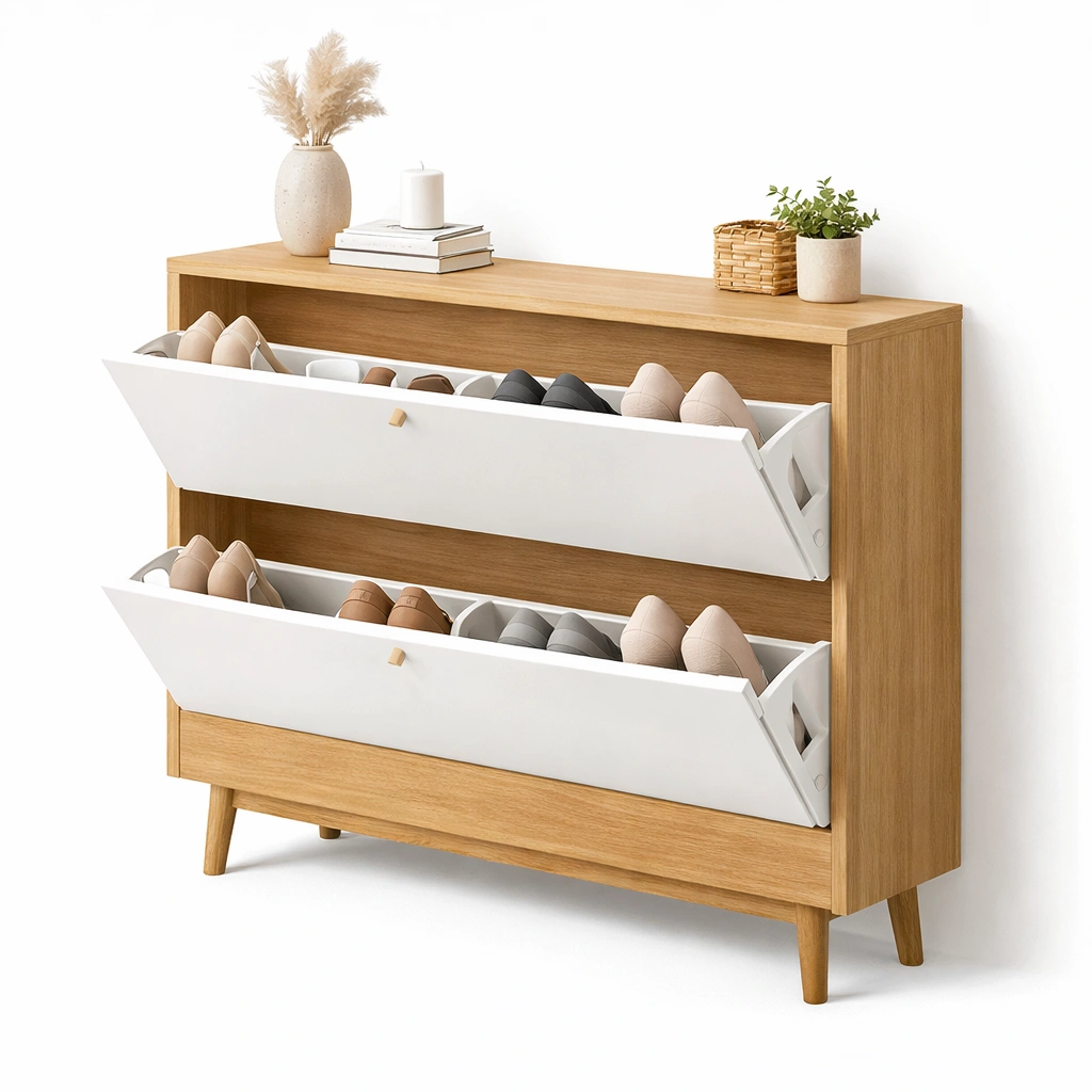 Schuhschrank mit Klappfaechern und Stauraum-Norenio